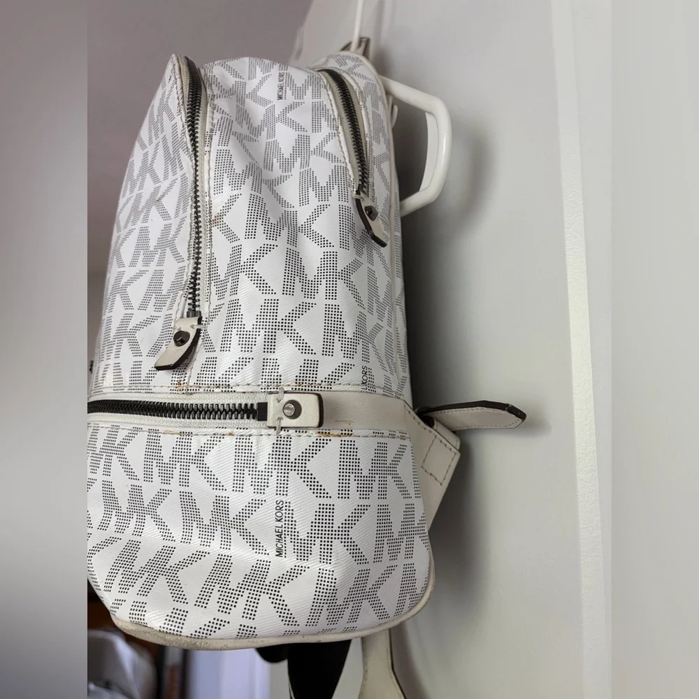 Michael Kors White MK Logo Mini Backpack with Silver Hardware